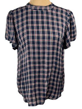 Loft Plaid Top Shirt Red White Blue Size M Medium Lightweight Summer